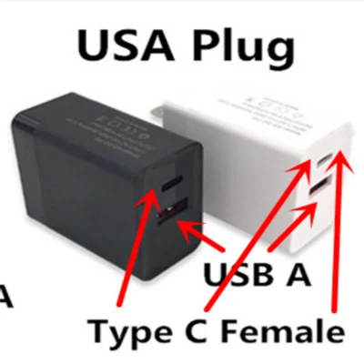 로고 사용자 정의 2.4A USB a + Type C 포트 도킹 Us EU 플러그 2 프롱 QC 3.0 전원 어댑터 벽면 충전기